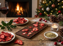 Load image into Gallery viewer, 71% Dark Chocolate with Fennel Pollen &amp; Strawberries – 2 oz Bar