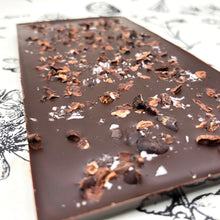 Load image into Gallery viewer, 70% w/ Cacao Nibs &amp; Alaskan Sea Salt (Organic, Fair Trade Chocolate Bar) - Farmhouse Chocolates