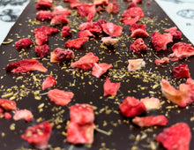 Load image into Gallery viewer, 70% with Fennel Pollen &amp; Strawberries (Organic, Fair Trade Chocolate Bar) - Farmhouse Chocolates