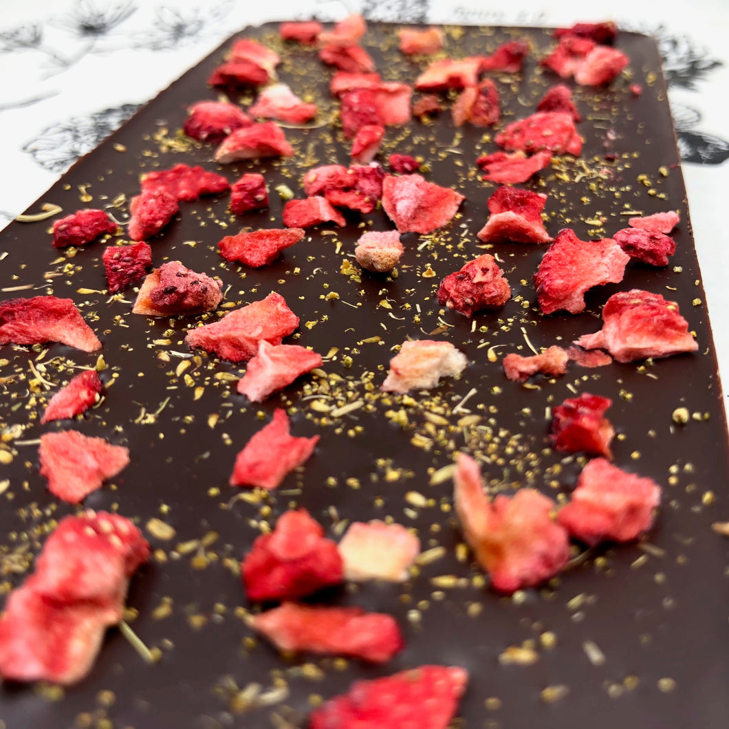 70% with Fennel Pollen & Strawberries (Organic, Fair Trade Chocolate Bar) - Farmhouse Chocolates