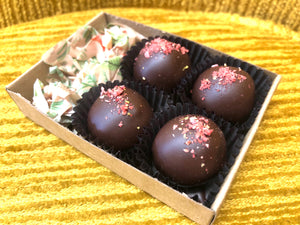 Limited Edition Dark Chocolate Freeze Dried Strawberry Truffles: 4 Piece Box - Farmhouse Chocolates