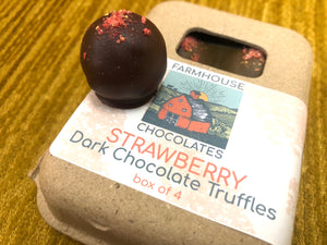 Limited Edition Dark Chocolate Freeze Dried Strawberry Truffles: 4 Piece Box - Farmhouse Chocolates
