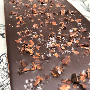 70% w/ Cacao Nibs & Alaskan Sea Salt (Organic, Fair Trade Chocolate Bar) - Farmhouse Chocolates
