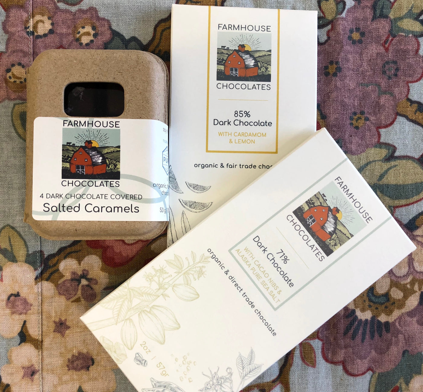 The Little Luxury bundle: a four-piece salted caramel box with two organic chocolate bars